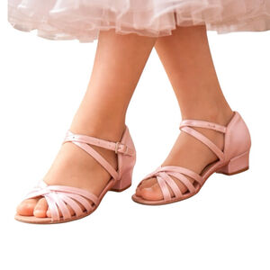 MSMAX Pink Ballroom Dance Shoes Satin Strappy Low Heel Girls Size 33 US Kid 2–2.